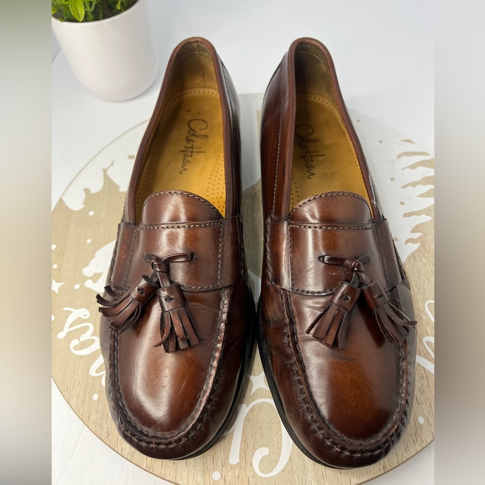 Mens Cole Haan Pinch Tassel Mahogany Leather Slip On Moc Dress Loafer Size 10.5D